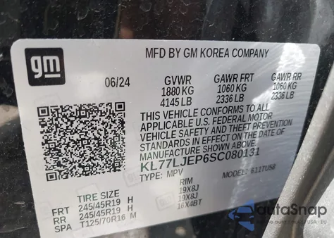 2025 Chevrolet Trax Fwd 2Rs from USA, damaged, VIN KL77LJEP6SC080131